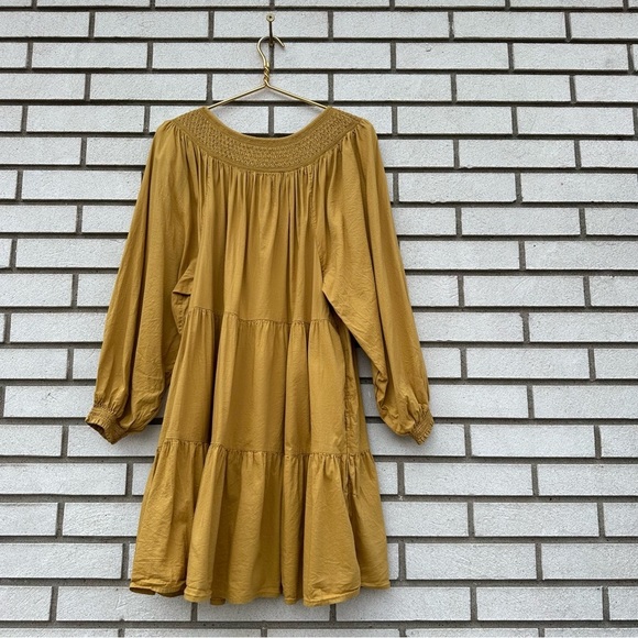 Old Navy Long-Sleeve Tiered Smocked Embroidered Mini Swing Dress Gold Celandine - Picture 9 of 10